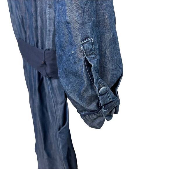 ZARA One Piece Long Sleeve Wide Leg Pants Jumpsuit Chambray Blue S - Picture 7 of 9